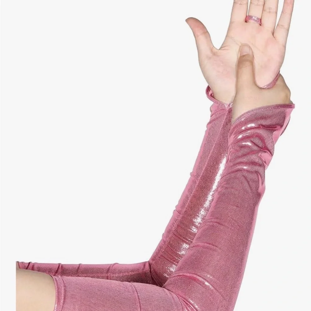 NWT Pink Metallic Fingerless Opera Gloves - Shiny Satin Rave Costume